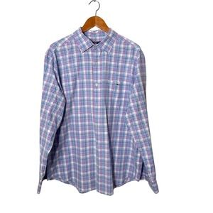 Vineyard Vines Tucker Classic Fit Plaid Shirt Mens XL Pink Blue Long Sleeve
